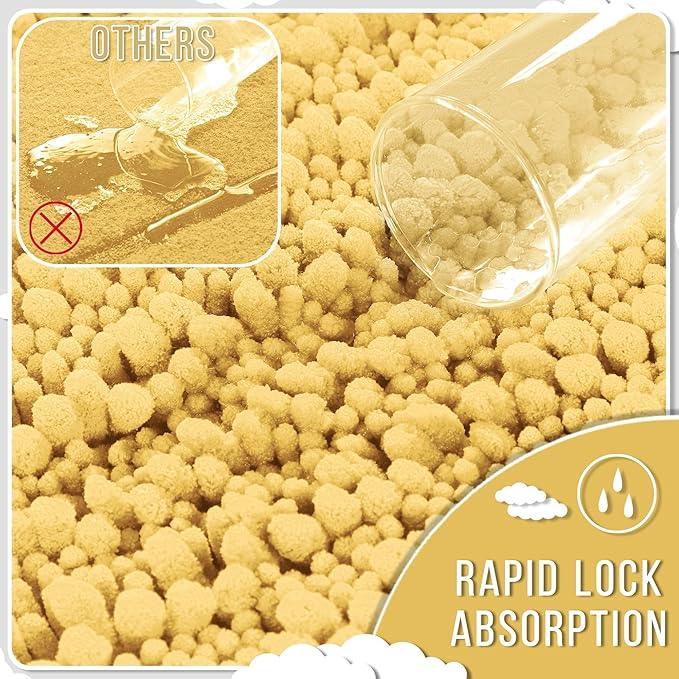 Yimobra Bathroom Rugs Non Slip Washable - Ultra Soft Absorbent Chenille Bath Mat, Quick Dry Shaggy Floor Carpet for Tub Shower, Yellow Home Decor Accessories, 24x17 Inch - ModernBath