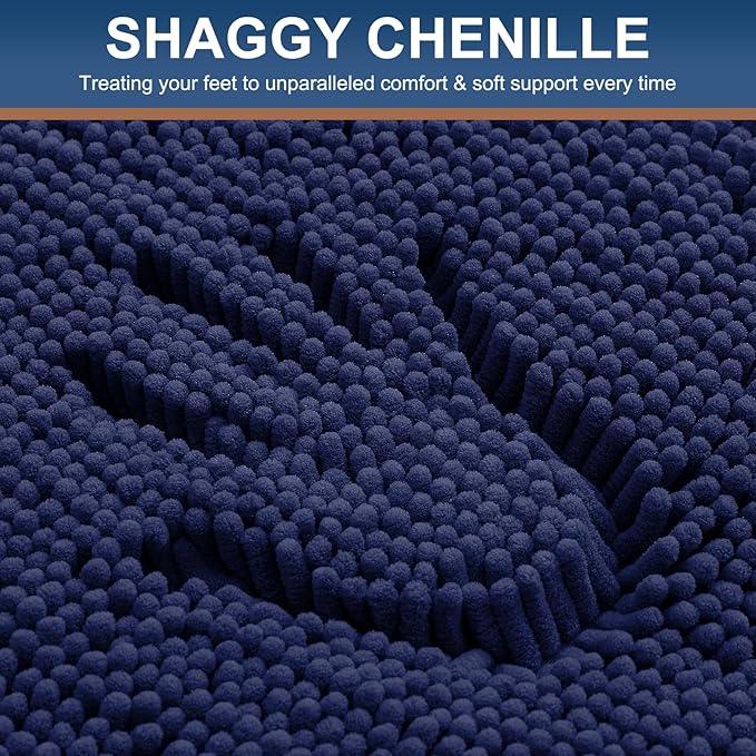 Smiry Luxury Chenille Bathroom Rugs 36x24, Extra Soft and Absorbent Shaggy Bath Mat, Machine Washable, Non-Slip Plush Carpet Runner for Tub, Shower, and Floor, Home Decor Accessories, Navy Blue - ModernBath