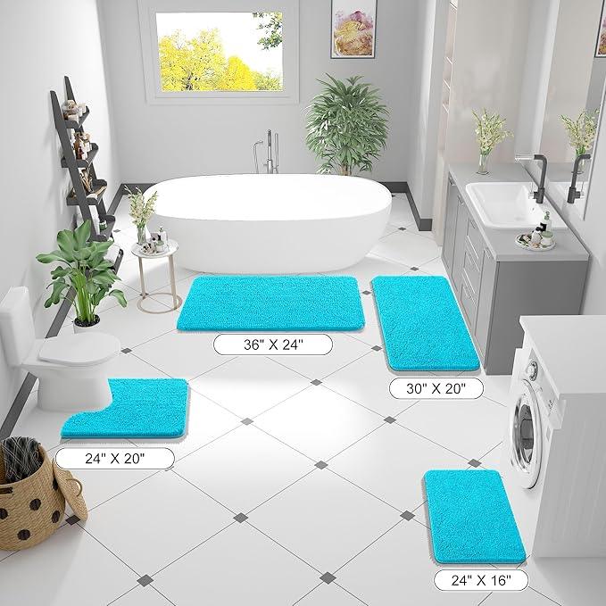 OLANLY Bathroom Rugs 44x24, Extra Soft Absorbent Chenille Bath Rugs, Rubber Backing Quick Dry, Machine Washable Bath Mats for Bathroom Floor, Tub and Shower, Home Decor Accessories, Aqua Sky - ModernBath