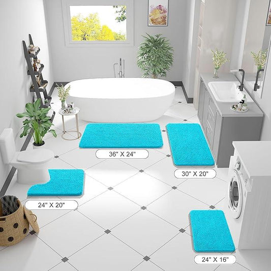 OLANLY Bathroom Rugs 36x24, Extra Soft Absorbent Chenille Bath Rugs, Rubber Backing Quick Dry, Machine Washable Bath Mats for Bathroom Floor, Tub and Shower, Home Decor Accessories, Aqua Sky - ModernBath