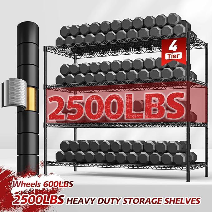 REIBII 75.6" H Storage Shelves Metal Shelving Unit with Wheels 55''W Garage Shelving Heavy Duty Wire Shelves for Storage Rack Adjustable Pantry Shelf Commercial Shelving,75.6" H X 55.5''W X 24" D - ModernBath