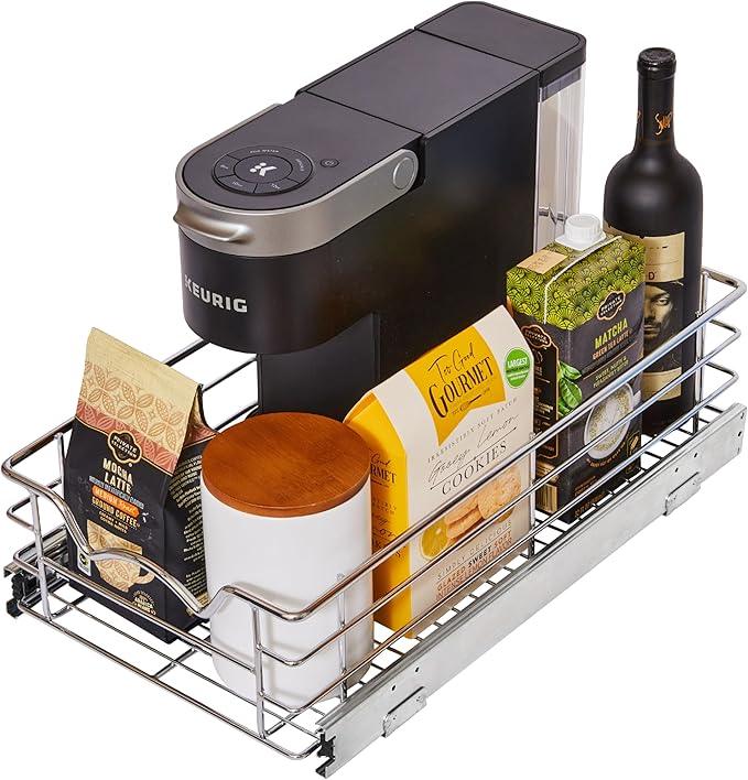 HOLDN’ STORAGE Heavy-Duty Premium Collection Pull Out Cabinet Organizer, Cabinet Drawer Slide Outs, Lifetime Limited Warranty - Basket Size 11" W x 21" D x 5" H, Anti-Rust Chrome Finish - ModernBath