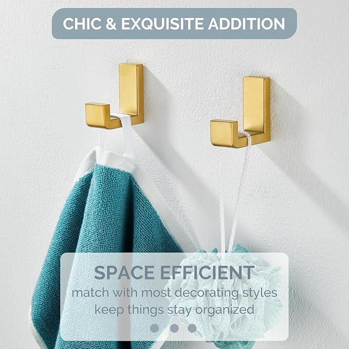 Angle Simple Towel Hook Brassy Gold 2 Pack, 304 Stainless Steel Robe Hook for Bathroom - ModernBath
