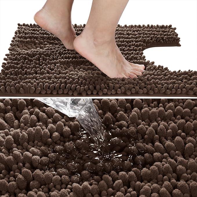 Yimobra Toilet Rug U Shaped Washable 24x20 Inch - Ultra Soft Absorbent Chenille Bath Rugs for Toilet, Quick Dry & Machine Washable, Non Slip Contour Bathroom Mat, Brown - ModernBath