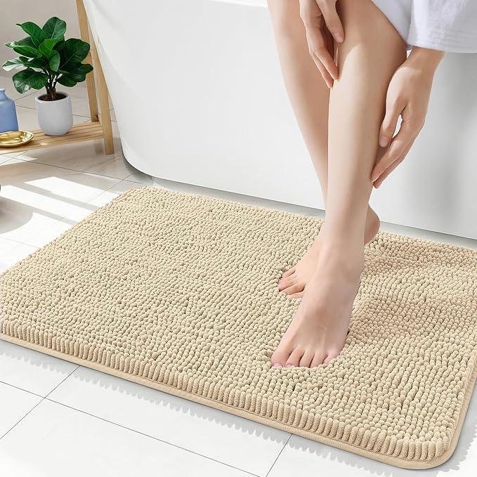 OLANLY Bathroom Rugs 35x24, Extra Soft Absorbent Chenille Bath Rugs, Rubber Backing Quick Dry, Machine Washable Bath Mats for Bathroom Floor, Tub and Shower, Home Decor Accessories, Beige - ModernBath