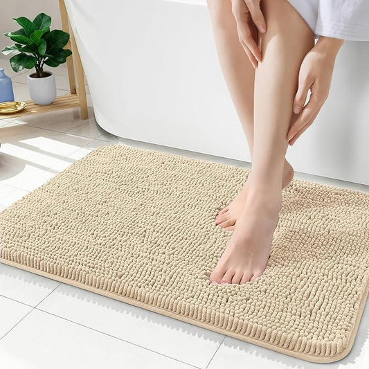 OLANLY Bathroom Rugs 35x24, Extra Soft Absorbent Chenille Bath Rugs, Rubber Backing Quick Dry, Machine Washable Bath Mats for Bathroom Floor, Tub and Shower, Home Decor Accessories, Beige - ModernBath