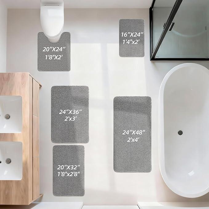 COSY HOMEER Toilet Rugs U-Shaped 24"x20",Soft Absorbent Bath Mat with Non-Slip TPR Backing, Machine Washable Shaggy Bath Rug for Toilet,Grey - ModernBath
