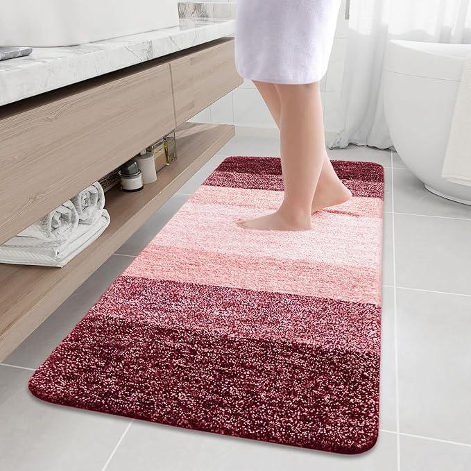 Arotive Microfiber Bathroom Rugs, Shaggy Soft and Absorbent Bath Rug, Non-Slip, Thick Plush Machine Washable Dry Bath Mats for Bathroom, Tub and Shower, 59x24, Burgundy, Rectangular - ModernBath