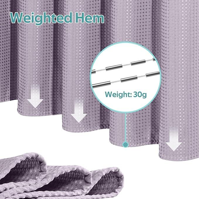 Vipfree 3 in 1 Shower Curtain Set, Waffle Shower Curtain and Liner Set with 12 Double Sided Shower Curtain Hooks, 258GSM Luxury Weighted Cloth Shower Curtains for Bathroom, 72 W x 72 H, Lavender - ModernBath