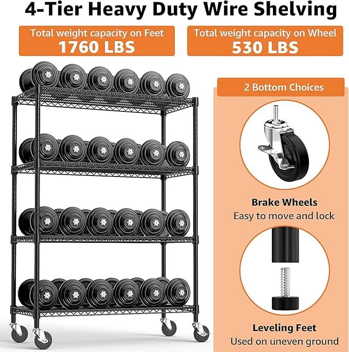 Industrial Metal 4 Tier Shelving for Garage, Pantry, Warehouse, Basement Utility Room, Storage Rack Metal Shelving Unit, Shelf Organizer, Black 23.6" D x 53.2" W x 73.6" H - ModernBath
