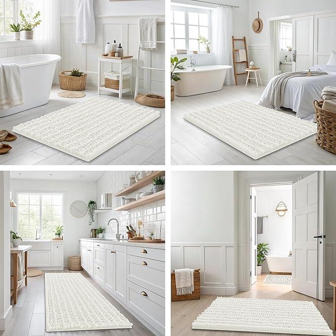 Smiry Bathroom Rugs Mat 30x20, Extra Soft Absorbent Chenille Bath Rugs, Non Slip Rubber Backing Machine Washable Quick Dry Bath Mats for Bathroom Floor, Tub, Shower, Home Decor Accessories, Ivory - ModernBath
