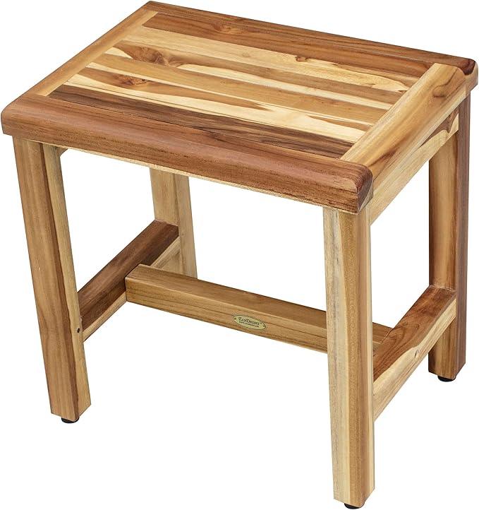 EcoDecors 18 Inch Natural Teak Waterproof Teak Wood Shower Bench Stool Seat Chair For Inside Shower Provides Safety, Storage, and Organization For Bathroom Accessories - ModernBath