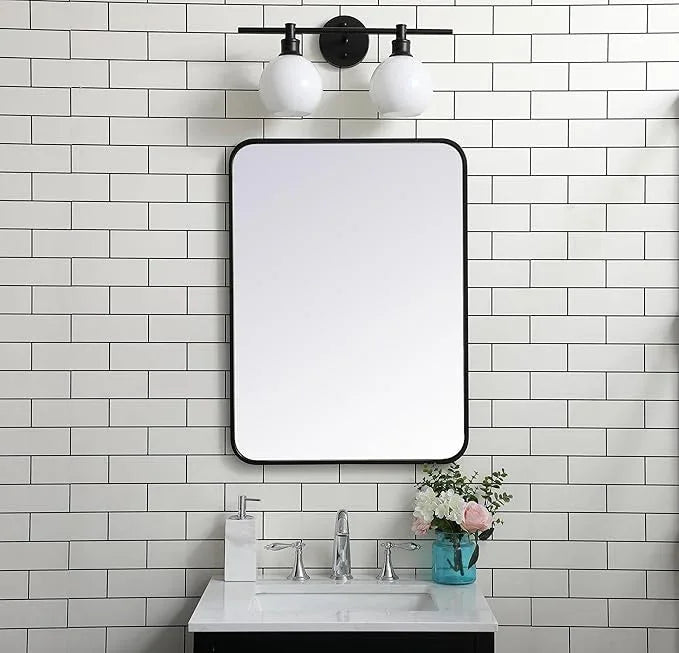 ARS Concepts Aura, Soft Corner Metal Rectangular Mirror 22X30 Inch in, Modern, Black - ModernBath