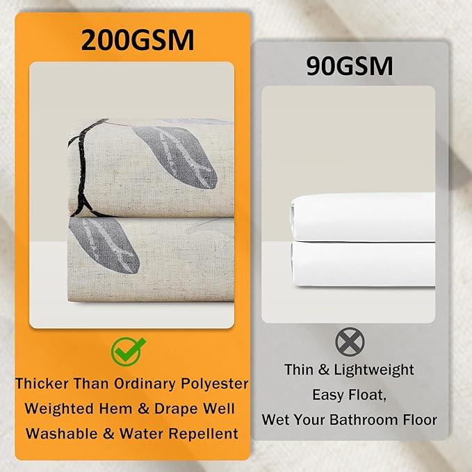 BOODII Linen Shower Curtain for Bathroom Gray/Grey Eucalyptus Leaves Shower Curtain Set with Hooks Watercolor Floral Plant Leaf for Bath Natural Waterproof Fabric Bathroom Decor, 72x72 - ModernBath