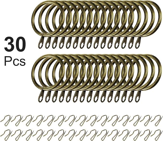 Hotop 30 Pcs Metal Drapery Curtain Rings 0.98/1.26/1.65 inch Interior Diameter and 30 Pcs Hanging Curtain Drapery Pin Hooks for Window Door Shower(Oil-Rubbed Bronze,42mm) - ModernBath