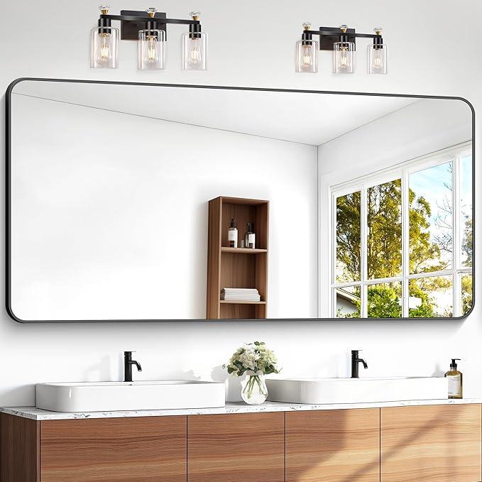 BONEWEI 72x36 inch Large Bathroom Mirror,Black Rectangle Mirror,Wall Mounted Bathroom Frame Vanity Mirror with Round Corner for Bedroom Living Room,Entryway Hangs Horizontal or Vertical - ModernBath