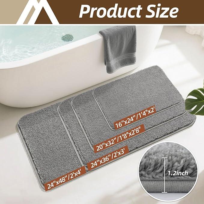COSY HOMEER Bath Rugs for Bathroom Extra Thick - Anti-Slip Bath Mats Soft Plush Yarn Shaggy 100% Strong Mirco Polyeste Mat Living Room Bedroom Mat Floor Water Absorbent(Grey,24x36 - Inches) - ModernBath
