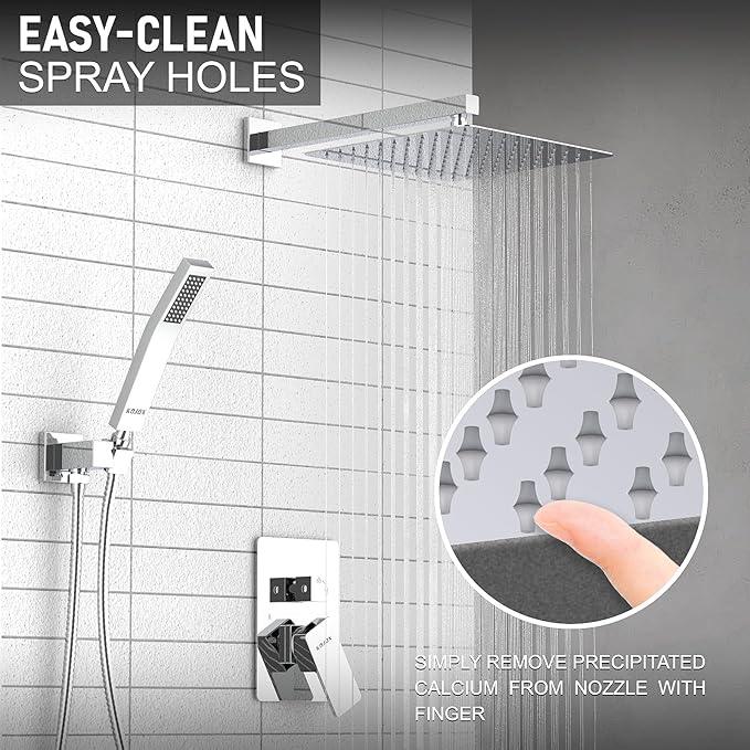 KOJOX Shower System with High Pressure 12 Inch Rainfall Shower Head, Handheld Shower head and Shower Faucet Trim, Rain Mixer Shower Set Wall Mounted Chrome（Valve Include） - ModernBath