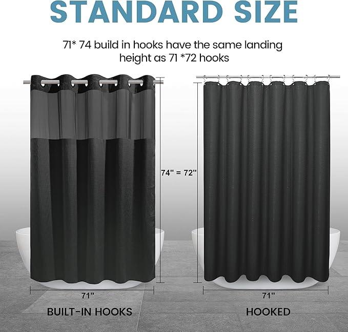 EUTXL Black Shower Curtain with Liner - 230GSM Waffle Textured Heavy Duty Shower Curtains for Bathroom,71W x 74H - ModernBath