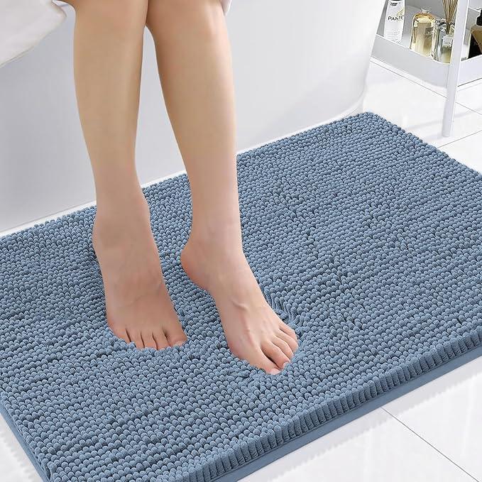 Smiry Luxury Chenille Bathroom Rugs 36x24, Extra Soft and Absorbent Shaggy Bath Mat, Machine Washable, Non-Slip Plush Carpet Runner for Tub, Shower, and Floor, Home Decor Accessories, Grayish Blue - ModernBath