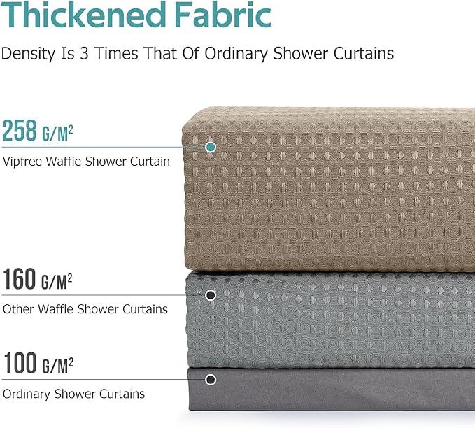 Vipfree 3 in 1 Shower Curtain Set, Waffle Shower Curtain and Liner Set with 12 Double Sided Shower Curtain Hooks, 258GSM Luxury Weighted Cloth Shower Curtains for Bathroom, 72 W x 72 H, Beige - ModernBath