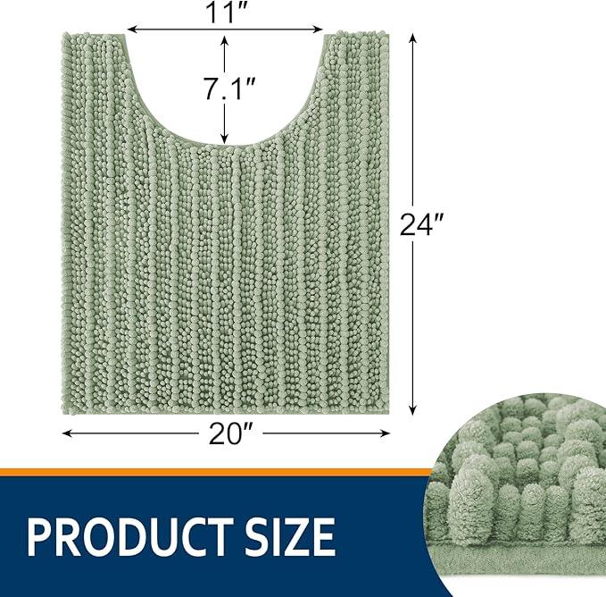 Smiry Bathroom Toilet Rugs U Shaped 24x20, Extra Soft Absorbent Non Slip Rubber Backing Chenille Contour Bath Rugs for Toilet, Machine Washable Contoured Bath Mats, Sage Green - ModernBath