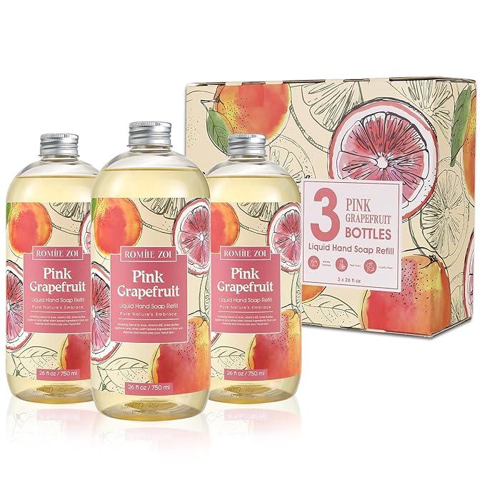 ROMIIE ZOI Liquid Hand Soap Refill Gift Set – 3 Pack (26 Fl Oz Each), Pink Grapefruit Scent – Moisturizing, Biodegradable & Cruelty-Free Formula with Essential Oils for Sensitive Skin - ModernBath