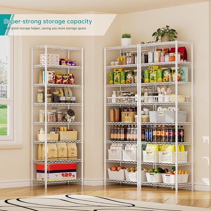 SINGAYE 8 Tier Shelf Organizer Storage Metal Shelves Garage Wire Shelving Unit Pantry Rack Adjustable Standing Storage for Kitchen Closet Laundry Bathroom Pantry 12" D x 22" W x 74" H White - ModernBath