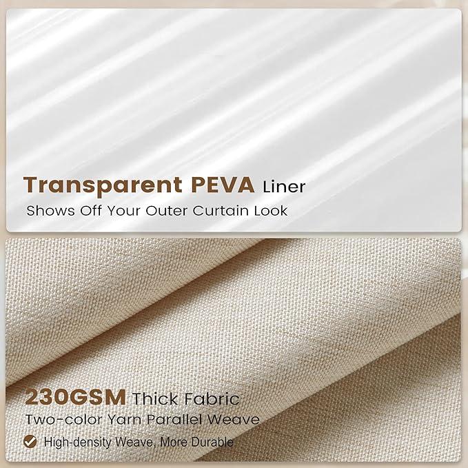 BTTN 3 in 1 Shower Curtain Set, Cream Linen Textured Fabric Shower Curtain and Clear Liner Set with Plastic Hook, Modern Hotel Luxury Weighted Waterproof Shower Curtain for Bathroom, Beige, 72x72 - ModernBath