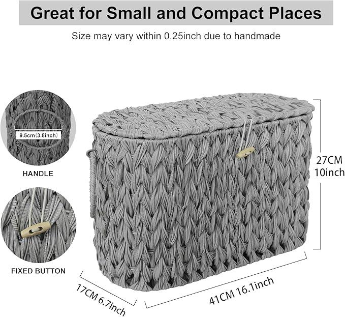 Toilet Paper Storage Basket with Lid,Wicker Toilet Paper Holder Stand,Narrow Decorative Woven Bathroom Basket Organizer,Free Standing Grey - ModernBath
