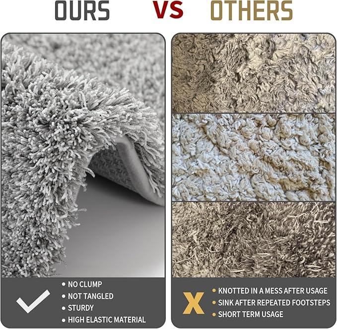 Yimobra Bathroom Rug Set 2 Piece, Soft Absorbent Microfiber Bath Mat Set, Non Slip Machine Washable Dry, Plush Shaggy Shower Rugs for Bathroom Floor, 32"x20"+24"x17", Light Gray and White - ModernBath