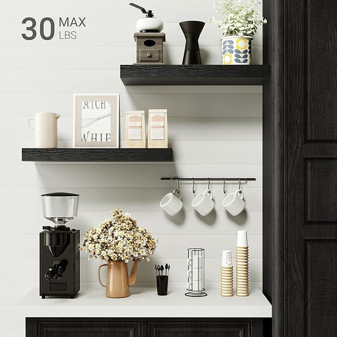 Vivelove Black Bathroom Shelves Over Toilet, 16" Floating Shelves, Wall Shelf for Bathroom Bedroom, Living Room, Kitchen, Office Home Decor, Narrow Shelves with Invisible Brackets Set of 2 - ModernBath