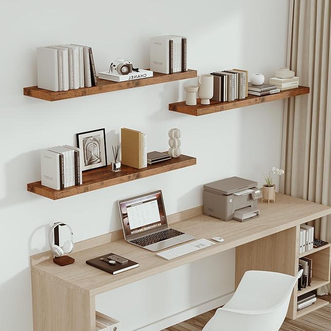 Vivelove Farmhouse Single Floating Shelves for Wall 48 in x 10.3in x 1.8in, Large Wall Long Shelves Heavy Duty 80 lbs for Bedroom, Living Room, Kitchen, Office, Rustic Shelf Book Home Decor, Brown - ModernBath