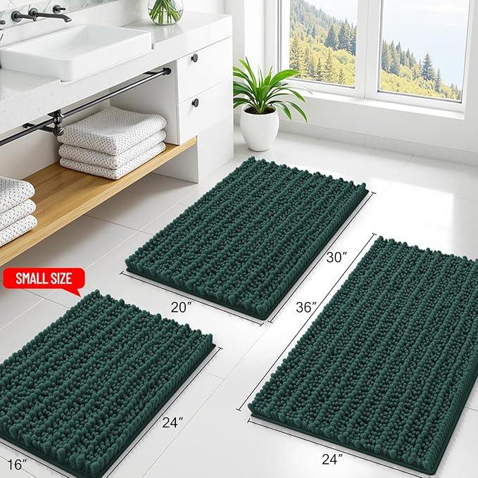Smiry Bathroom Rugs Mat 48x32, Extra Soft Absorbent Chenille Bath Rugs, Non Slip Rubber Backing Machine Washable Quick Dry Bath Mats for Bathroom Floor, Tub, Shower, Home Decor Accessories, Green - ModernBath