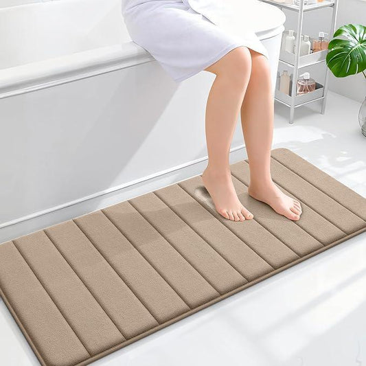 OLANLY Memory Foam Long Bathroom Rugs Runner 47x20, Super Soft Absorbent Bath Mat, Quick Dry, Machine Washable Shower Floor Rugs, Bathmat Carpet, Bathroom Home Decor Accessories, Tan - ModernBath