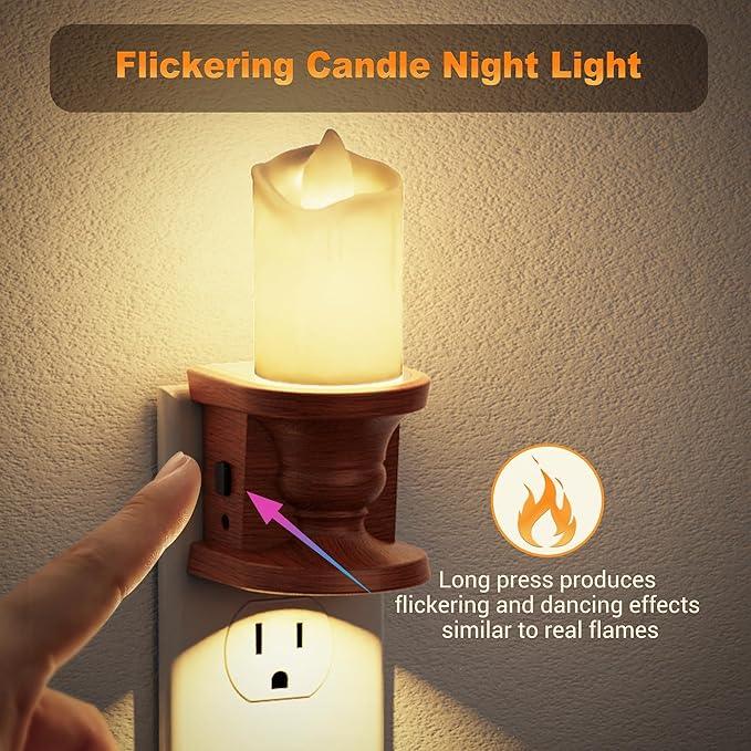 JandCase Nightlight Flameless Candle, 2 Pack Night Lights Plug into Wall, 0-100LM Dimmable Nightlight, 3000K Soft White, LED Candle Night Light with Light Sensor, for Kids Hallway Bathroom - ModernBath