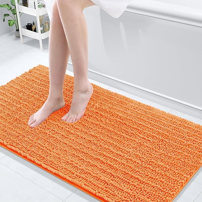 Arotive Luxury Chenille Bathroom Rug Mat, Extra Soft Thick Absorbent Shaggy Bath Rugs, Non-Slip Machine Wash Dry, Plush Bath Mats for Bathroom, Shower and Tub, 60x24, Orange - ModernBath