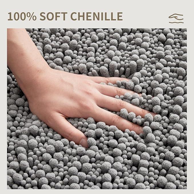 Ruggnovea Chenille Bathroom Rugs Non Slip Washable 36x24, Extra Thick Soft Absorbent Chenille Bath Mat, Non-Slip Barrier Backing, Quick Dry Machine Washable Bath Mats Tub, Shower,Floor/Sink,Grey - ModernBath