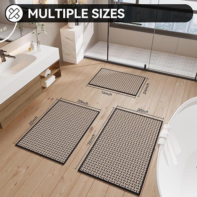 YDKGL Bath Mat Rug-Ultra Thin Non Slip Bath Mats for Bathroom Mat Quick Dry, Rubber Backing Washable Bathroom Rugs Fit Under Door, Absorbent Bath Rugs,Shower Outside,Sink Black 16"x24" - ModernBath