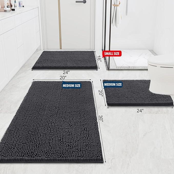 Smiry Luxury Chenille Bathroom Rugs 59x24, Extra Soft and Absorbent Shaggy Bath Mat, Machine Washable, Non-Slip Plush Carpet Runner for Tub, Shower, and Floor, Home Decor Accessories, Charcoal Grey - ModernBath