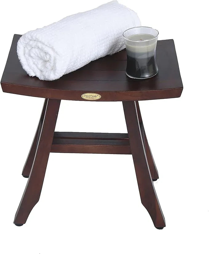 DecoTeak Teak Shower Bench – 18 Inch Waterproof Wooden Seat for Inside Shower Spa-Quality Shower Chair | Curved Seat for Adults | Non-Slip Feet | Holds Up to 250 lbs - ModernBath