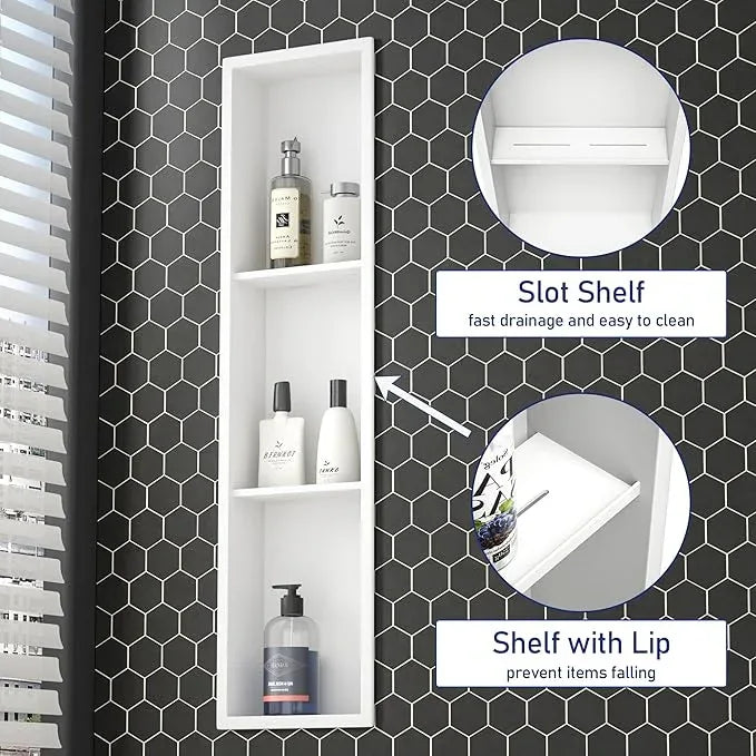 Stainless Steel Shower Niche 36" X 8" White No Tile Needed Niche Shower with 3-Tiers Shelf for Bathroom Storage Recessed Wall Niches Bathroom Shelf Over Mount Installation - ModernBath