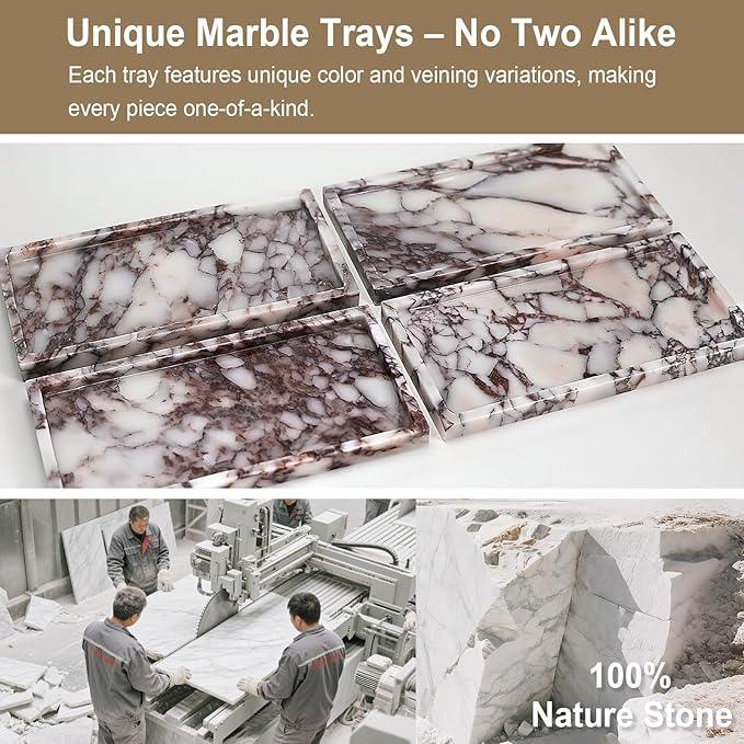 Natural Marble Vanity Tray - Moujings Genuine Marble Perfume Tray for Bathroom Decor, Stone Bathroom Vanity Organizer Tray for Kitchen Counter, Candles, Jewelry, Coffee, Makeup, Key - ModernBath