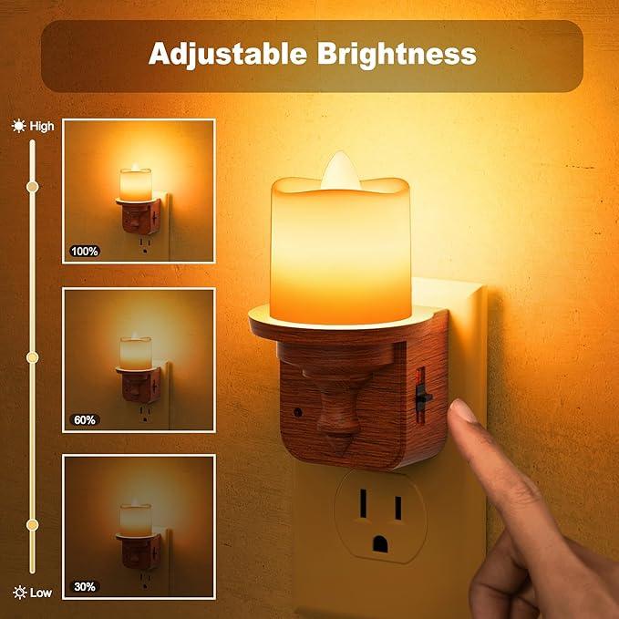 JandCase Flameless Candle Night Light, 2 Pack Night Lights Plug into Wall, 2000K Amber, 0-100LM Dimmable Nightlight, Dusk to Dawn Sensor Light for Dinning Room, Living Room, Bathroom, Hallway - ModernBath