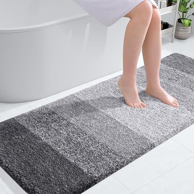 OLANLY Bathroom Rug Mat 59x24, Extra Soft and Absorbent Microfiber Bath Rugs, Non-Slip Plush Shaggy Bath Carpet Runner, Machine Wash Dry, Bath Mats for Bathroom Floor, Tub and Shower, Grey - ModernBath