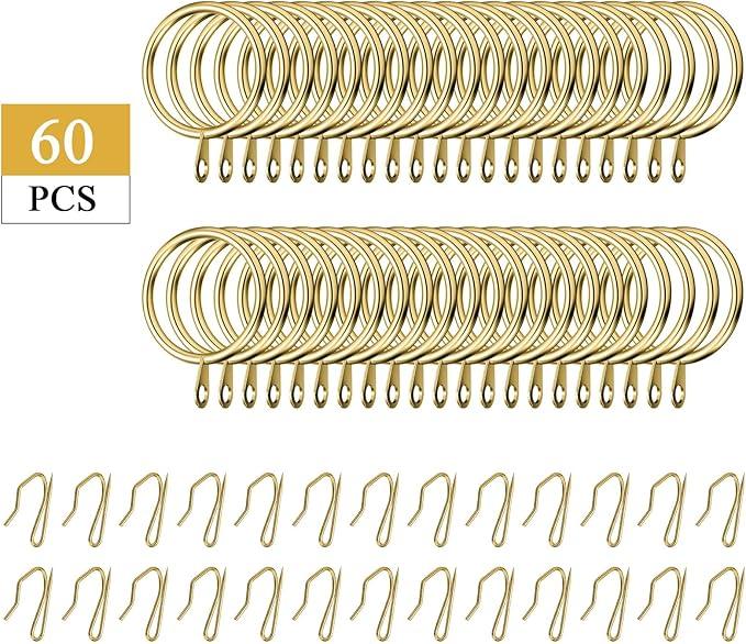 Hotop 30 Pcs Metal Drapery Curtain Rings 0.98/1.26/1.65 inch Interior Diameter and 30 Pcs Hanging Curtain Drapery Pin Hooks for Window Door Shower(Gold,25 mm) - ModernBath