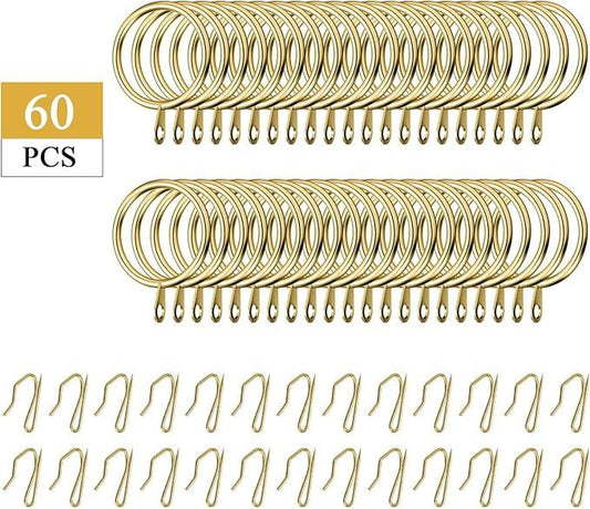 Hotop 30 Pcs Metal Drapery Curtain Rings 0.98/1.26/1.65 inch Interior Diameter and 30 Pcs Hanging Curtain Drapery Pin Hooks for Window Door Shower(Gold,25 mm) - ModernBath