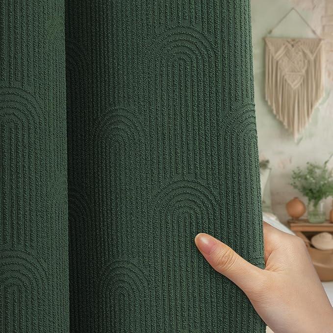 NDDYCU Dark Green Shower Curtain Boho Cotton Texture Mid Century Minimalist Arch Shower Curtain for Bathroom,72" W X 72" L - ModernBath
