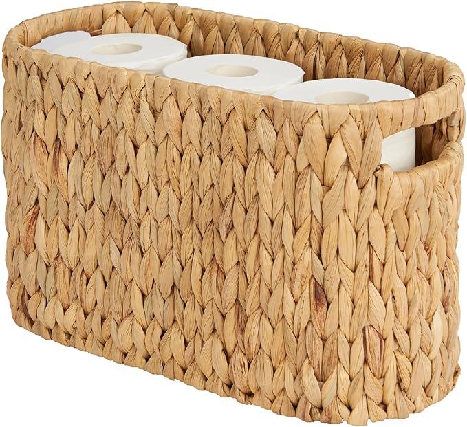 ELONG HOME Toilet Paper Storage Basket, Water Hyacinth Wicker Storage Holder for 6 Rolls Toilet Paper with Built-in Handles - ModernBath