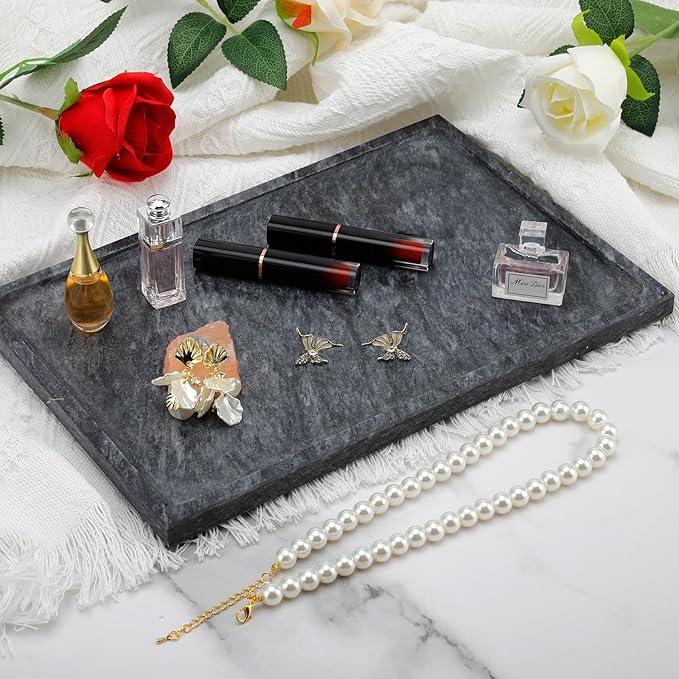 Real Luxurious Natural Black Marble Tray - 12x8 Inch Marble Vanity Tray for Perfume Display, Jewelry Organizer, Bathroom & Home Decor -Heavy Duty Non-Slip Stone Tray (Non-Resin/Non-Ceramic) - ModernBath